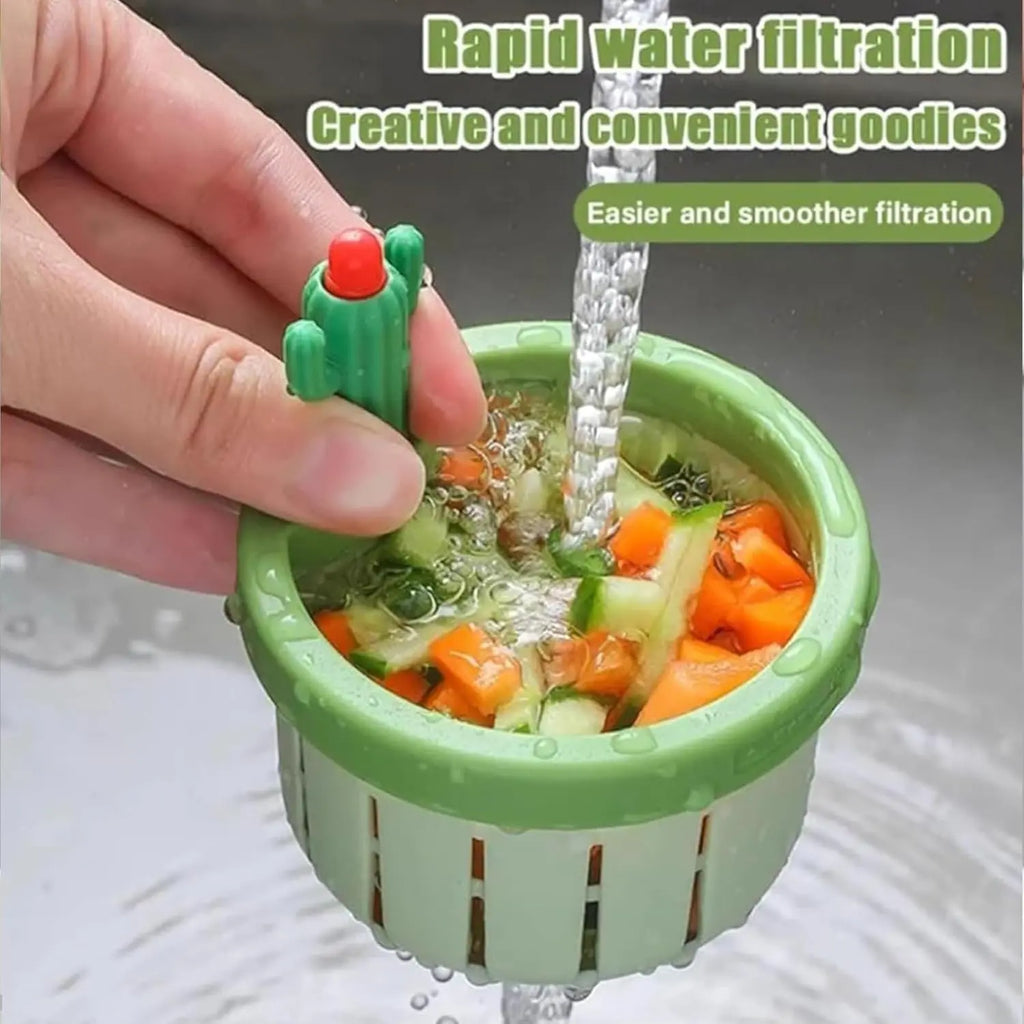 2Pcs Cactus Sink Filter Basket, Versatile Kitchen Sink Strainer Cute Sink Filter Basket Kitchen Gadgets Press Automatic Dumping Basket for Home Use (Green & Yellow),Campingessentials,Campinggear