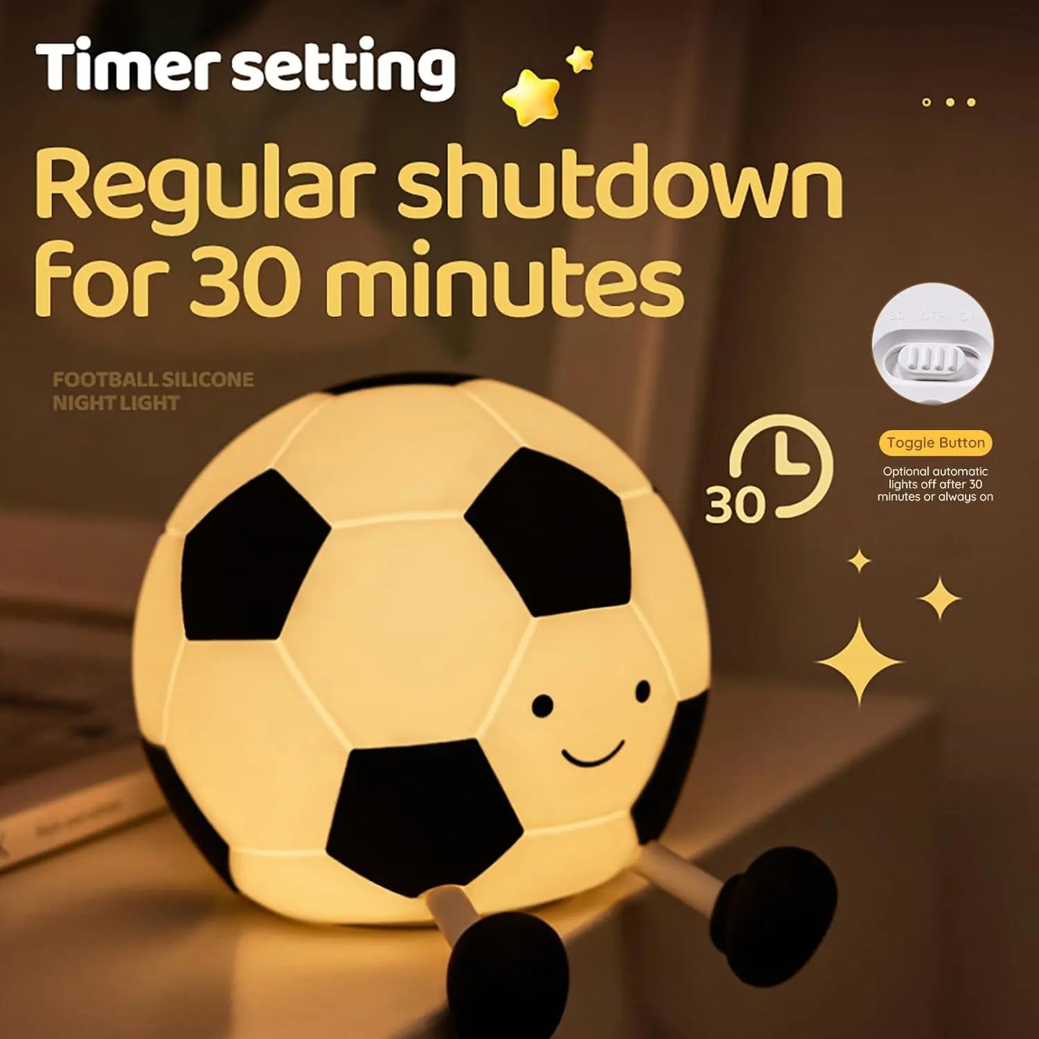 Football Shaped Decorative Night Light, Rechargeable 3-Level Dimmable Silicone Squishy Night Light, Funny Office Desk and Bedroom Decor, Birthday Gift #GLOBAL PICKS