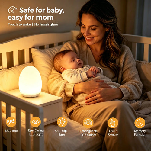 Night Light for Kids, Egg Light for Nursery with 7 RGB Colors Changeable & Stepless Dimming, Rechargeable Tap Light & Touch Control - Baby Items, Interior Decoration |Mother’S Day Special, Summervibes
